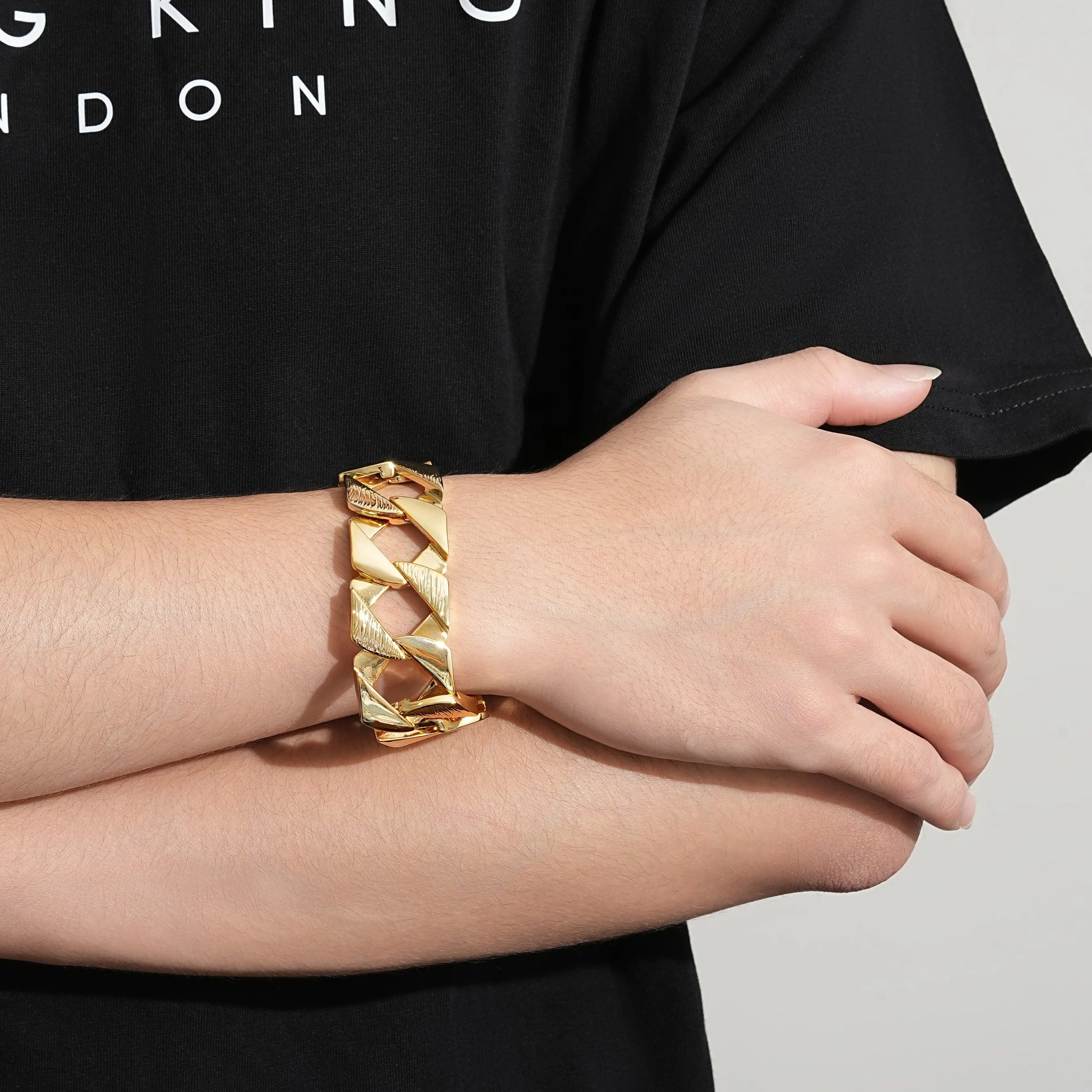 27mm Gold Bark Chaps Cuban Curb Bracelet 9 Inches