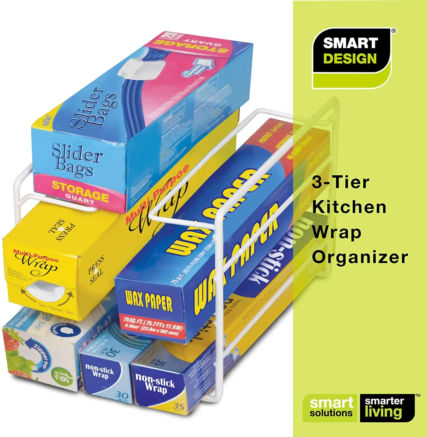 3-Tier Kitchen Foil Wrap Holder Organizer - White