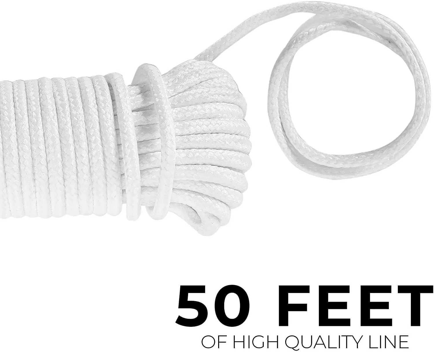All-Purpose Weather Resistant Clothesline Cord - Cotton Cloth Braided Rope - 1 Line x 50 Feet - White
