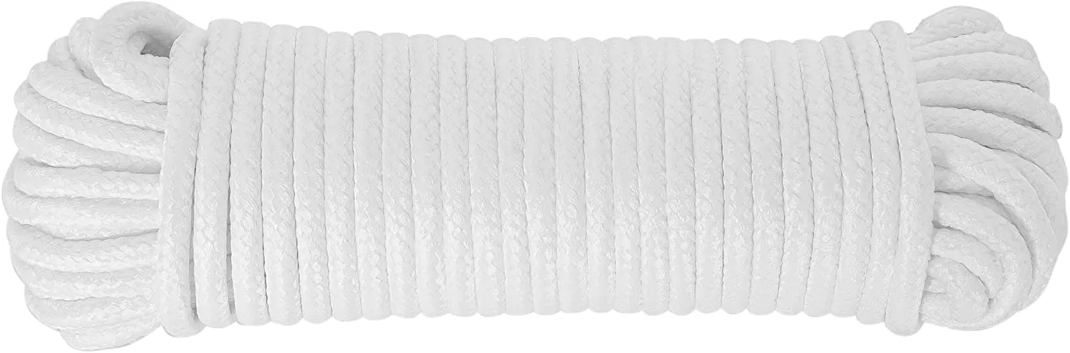 All-Purpose Weather Resistant Clothesline Cord - Cotton Cloth Braided Rope - 1 Line x 50 Feet - White