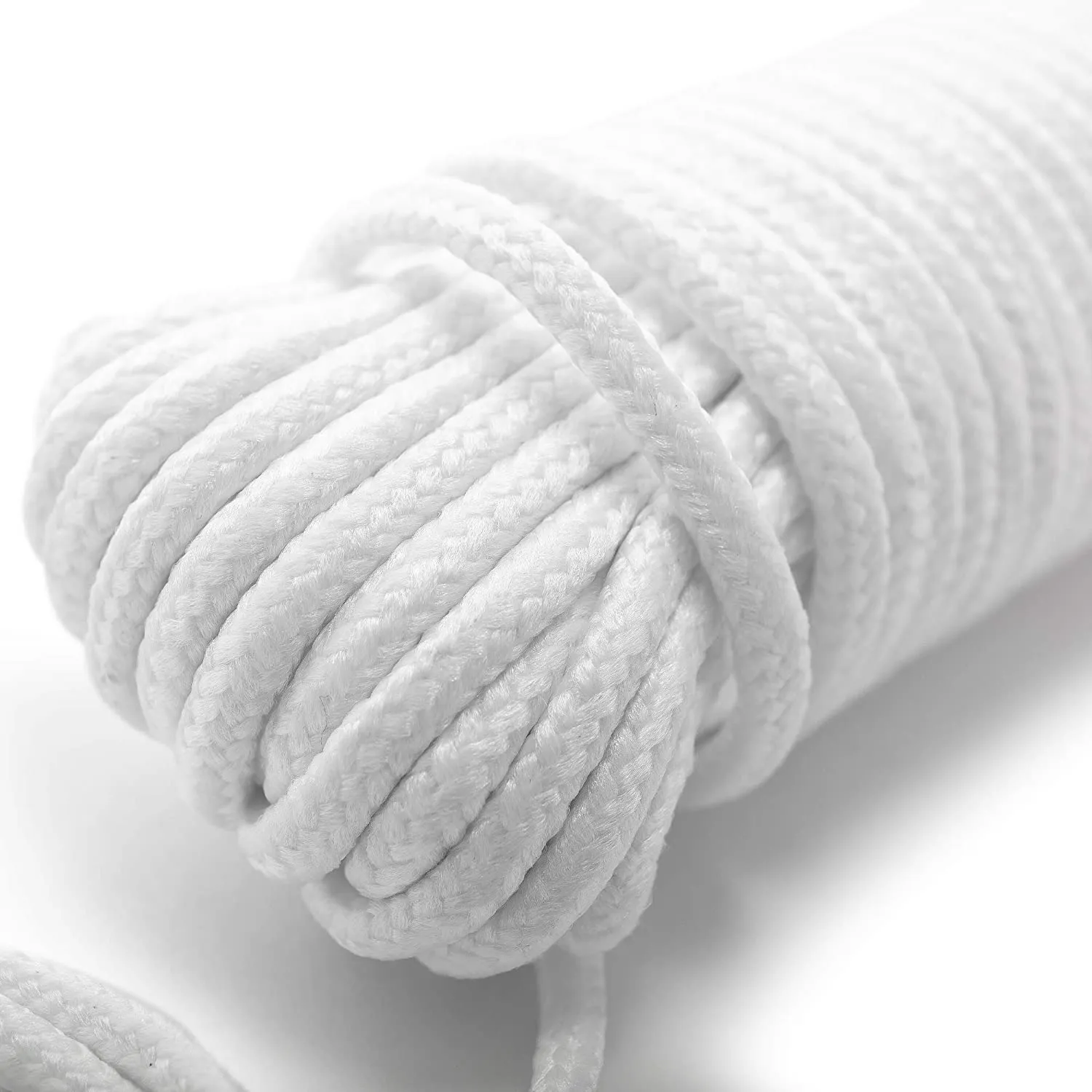 All-Purpose Weather Resistant Clothesline Cord - Cotton Cloth Braided Rope - 1 Line x 50 Feet - White