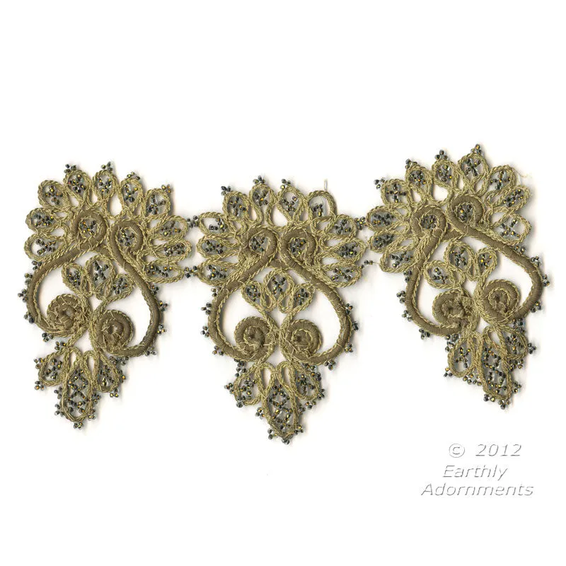 B16-104-Antique hand made beaded and braided embellishment. Each embellishment measures 7.5"x4"