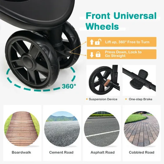 Baby Jogging Stroller with Adjustable Canopy for Newborn-Black
