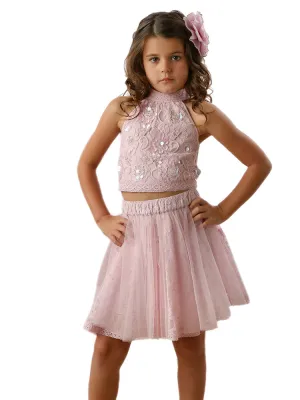 Big Girls Pink Halter Crop Top Short Skirt Kenna 2 Pcs Outfit 8