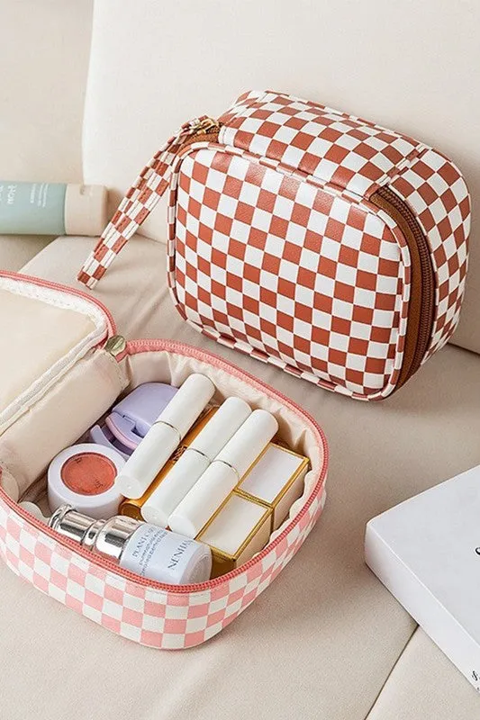 Checkered Cosmetic Travel Case