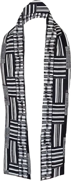 Dupsie's Otumfuo Black and White Kente African Print Sash DPB0795S