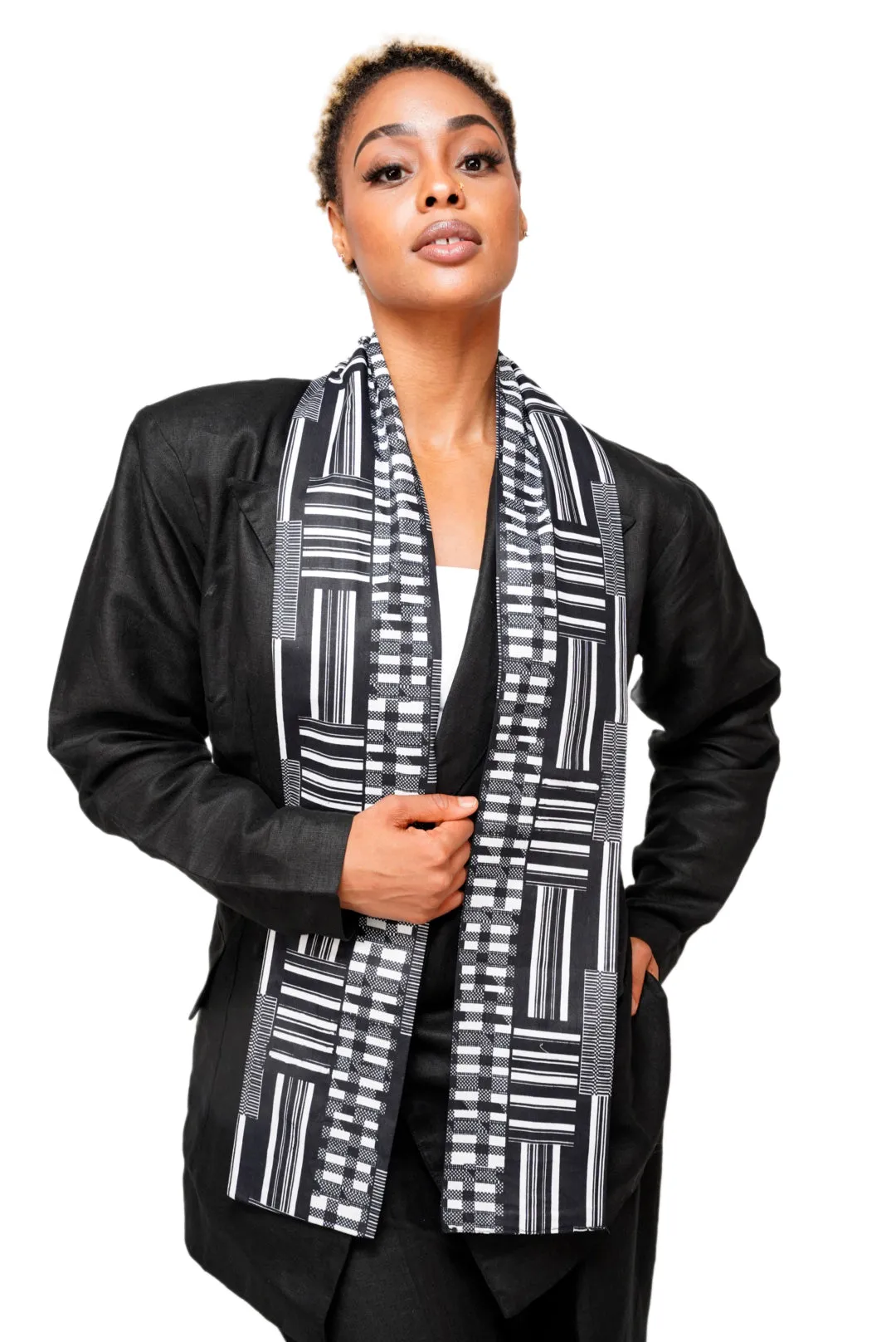 Dupsie's Otumfuo Black and White Kente African Print Sash DPB0795S