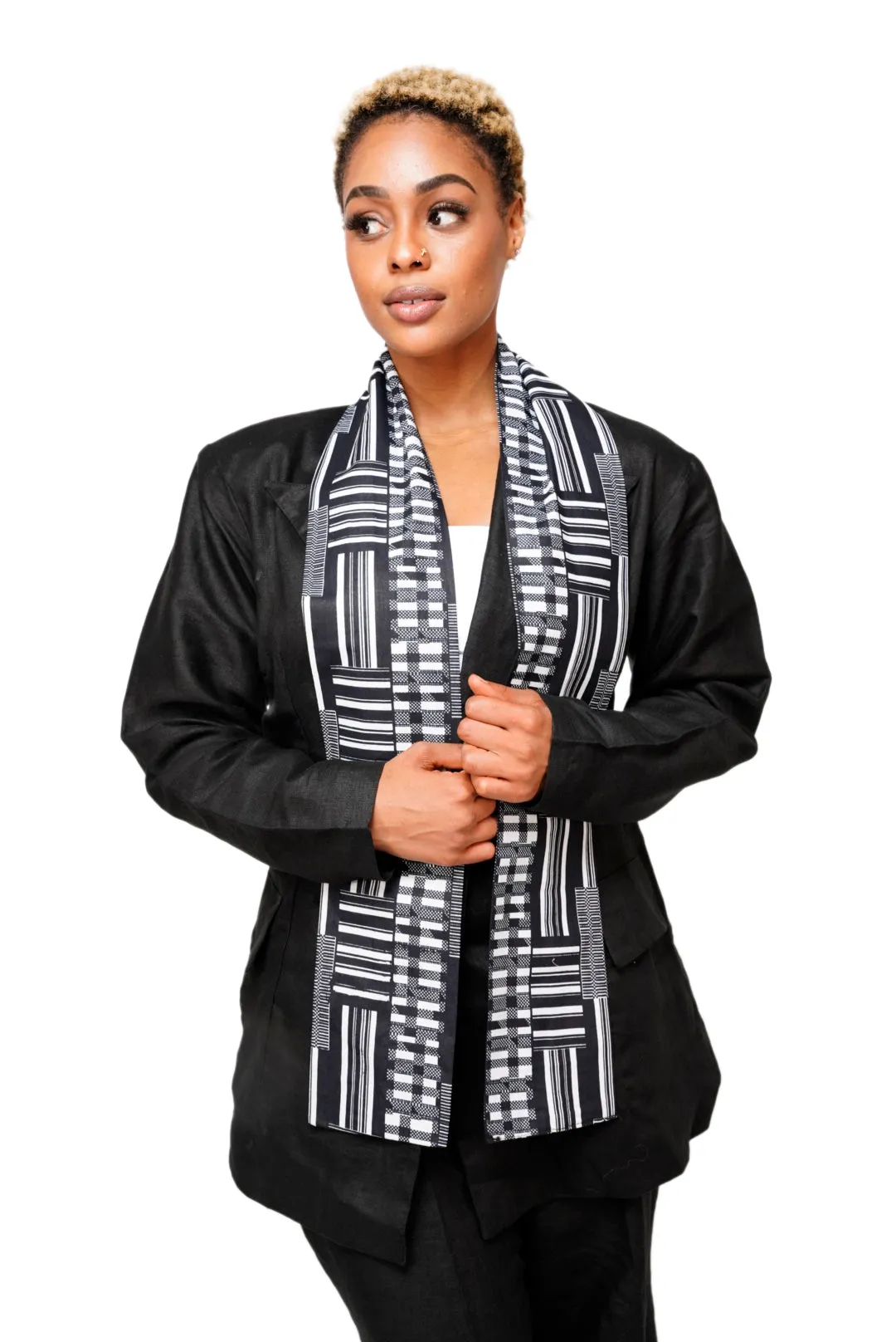Dupsie's Otumfuo Black and White Kente African Print Sash DPB0795S