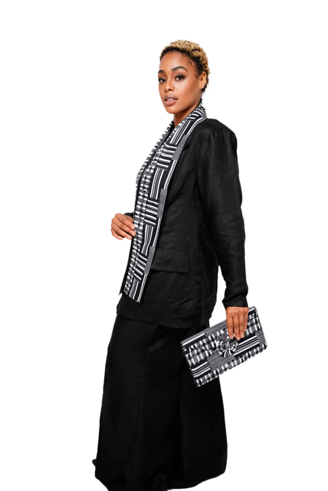 Dupsie's Otumfuo Black and White Kente African Print Sash DPB0795S