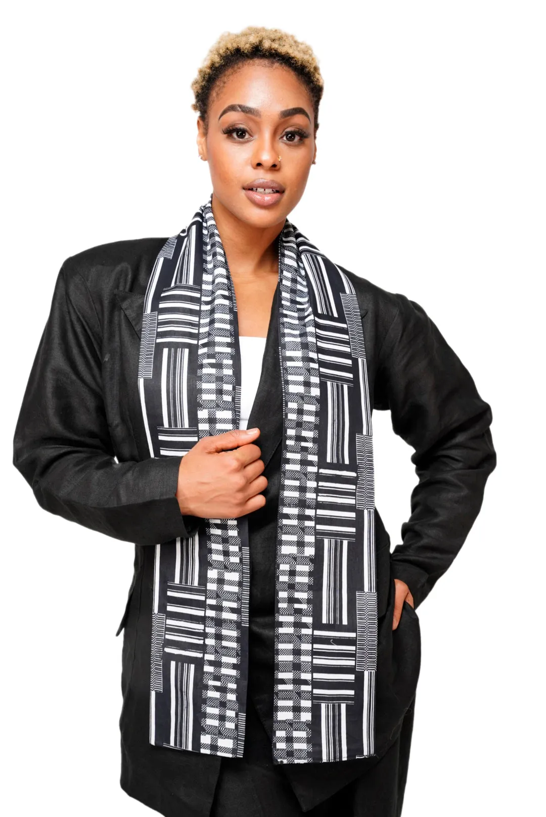 Dupsie's Otumfuo Black and White Kente African Print Sash DPB0795S