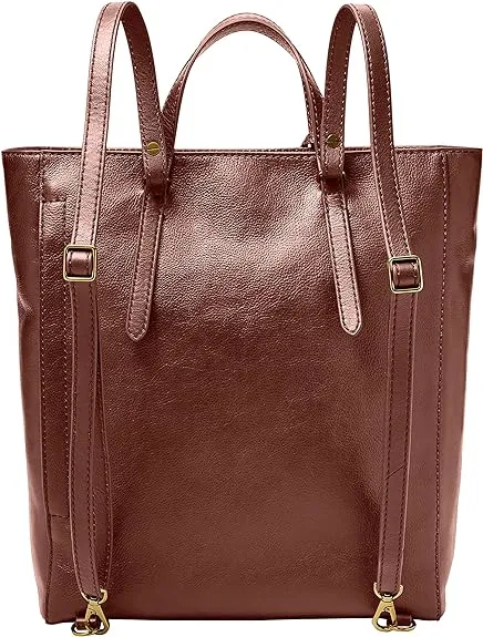 Fossil Camilla Women's Leather Convertible Backpack, Wallet Bag, Henna