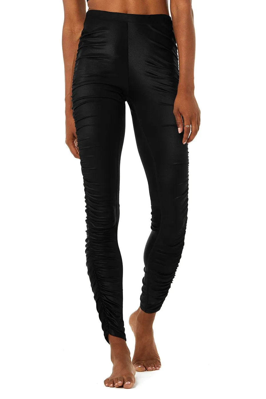 High-Waist Cinched Legging - Black Shine