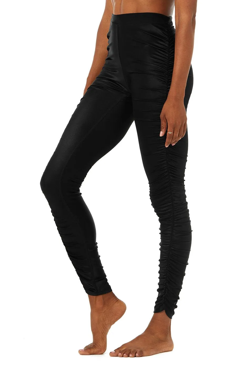 High-Waist Cinched Legging - Black Shine