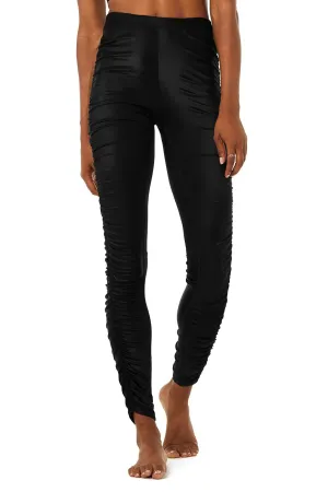 High-Waist Cinched Legging - Black Shine