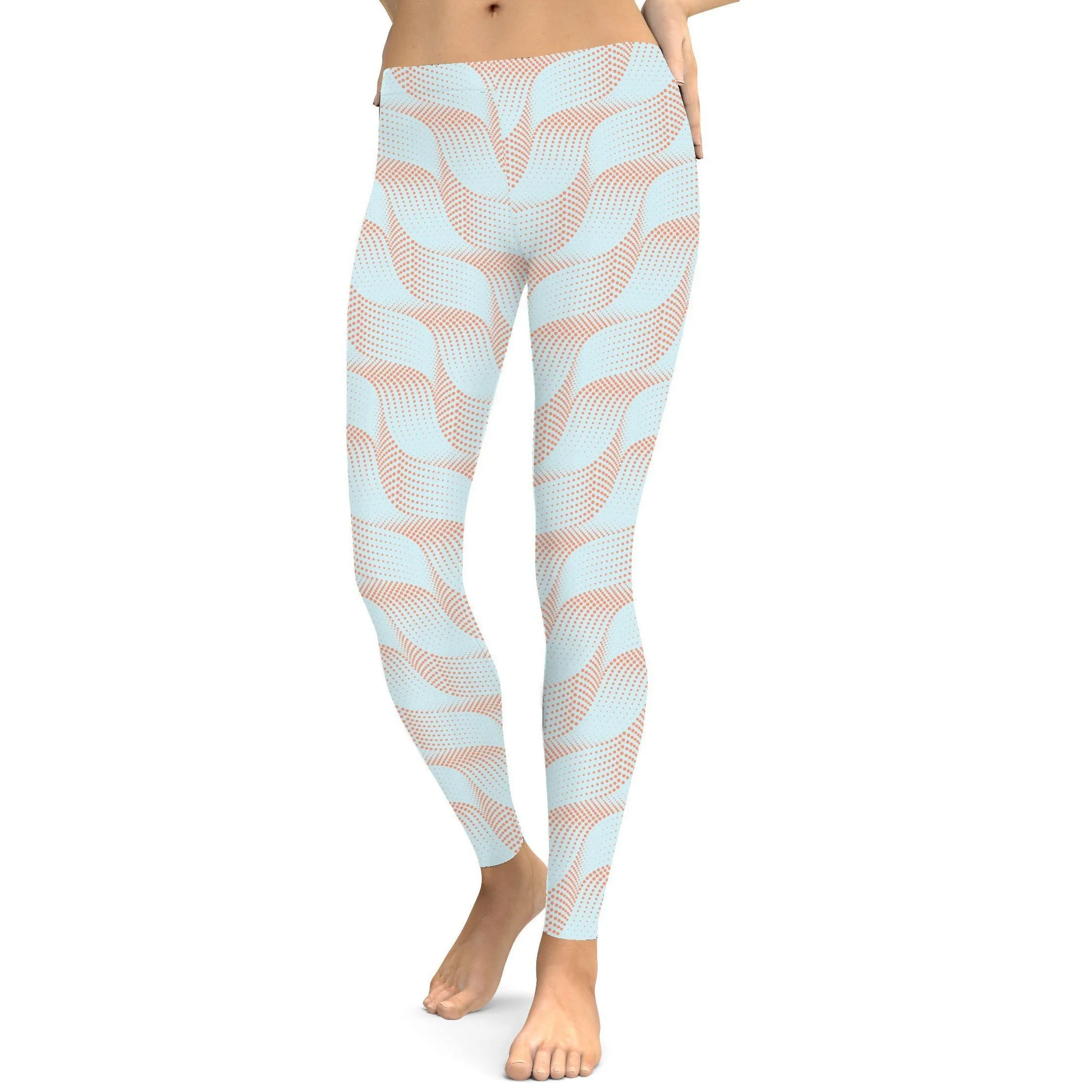Light Blue & Apricot Wave Leggings