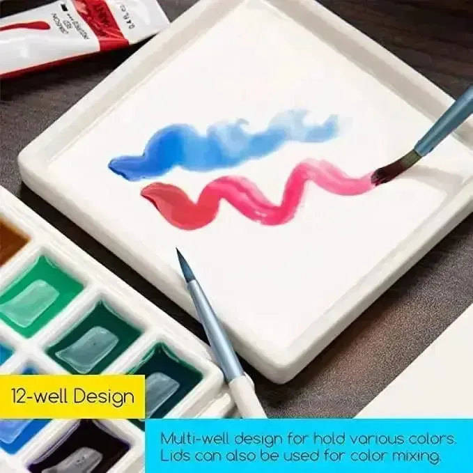 MEEDEN 12-Well Ceramic Paint Palette with Cover
