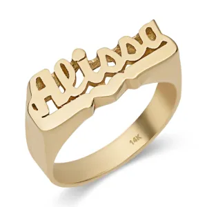 Name Ring with Heart Ribbon 14K Gold - Style 14