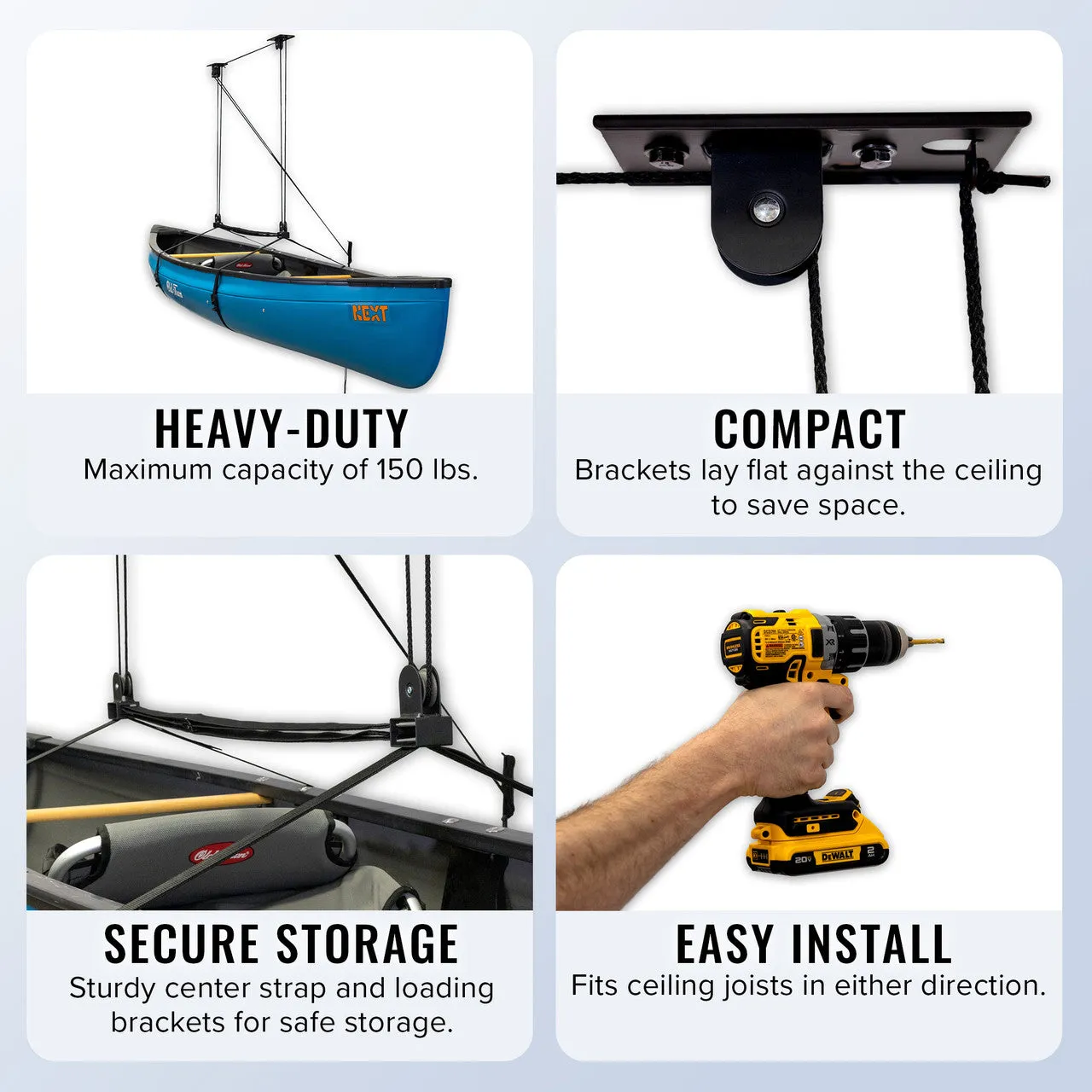 OUTLET |Essential Kayak Garage Ceiling Storage Hoist | Holds up to 150 lbs