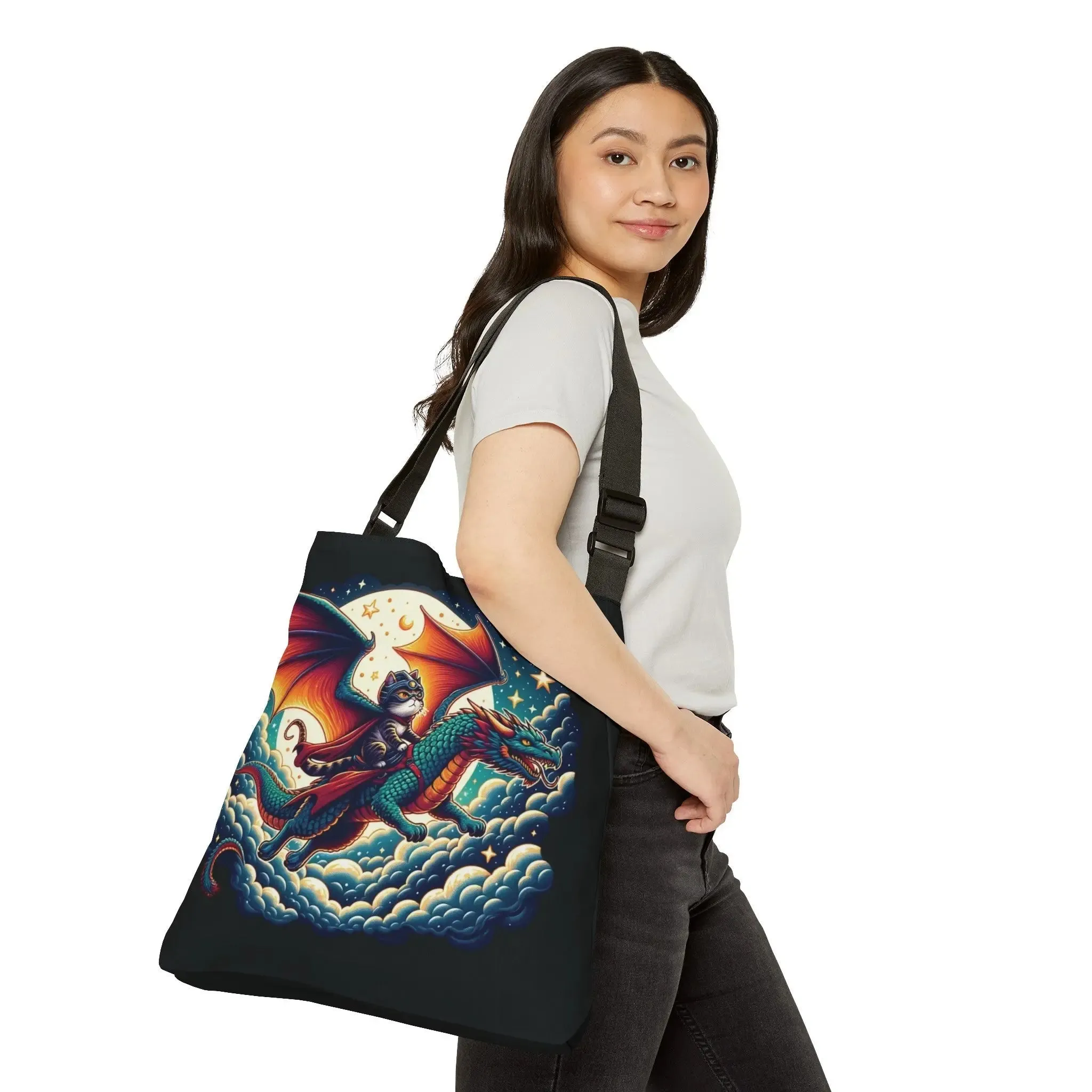 Red Dragon Cat Rider - Adjustable Strap Tote Bag