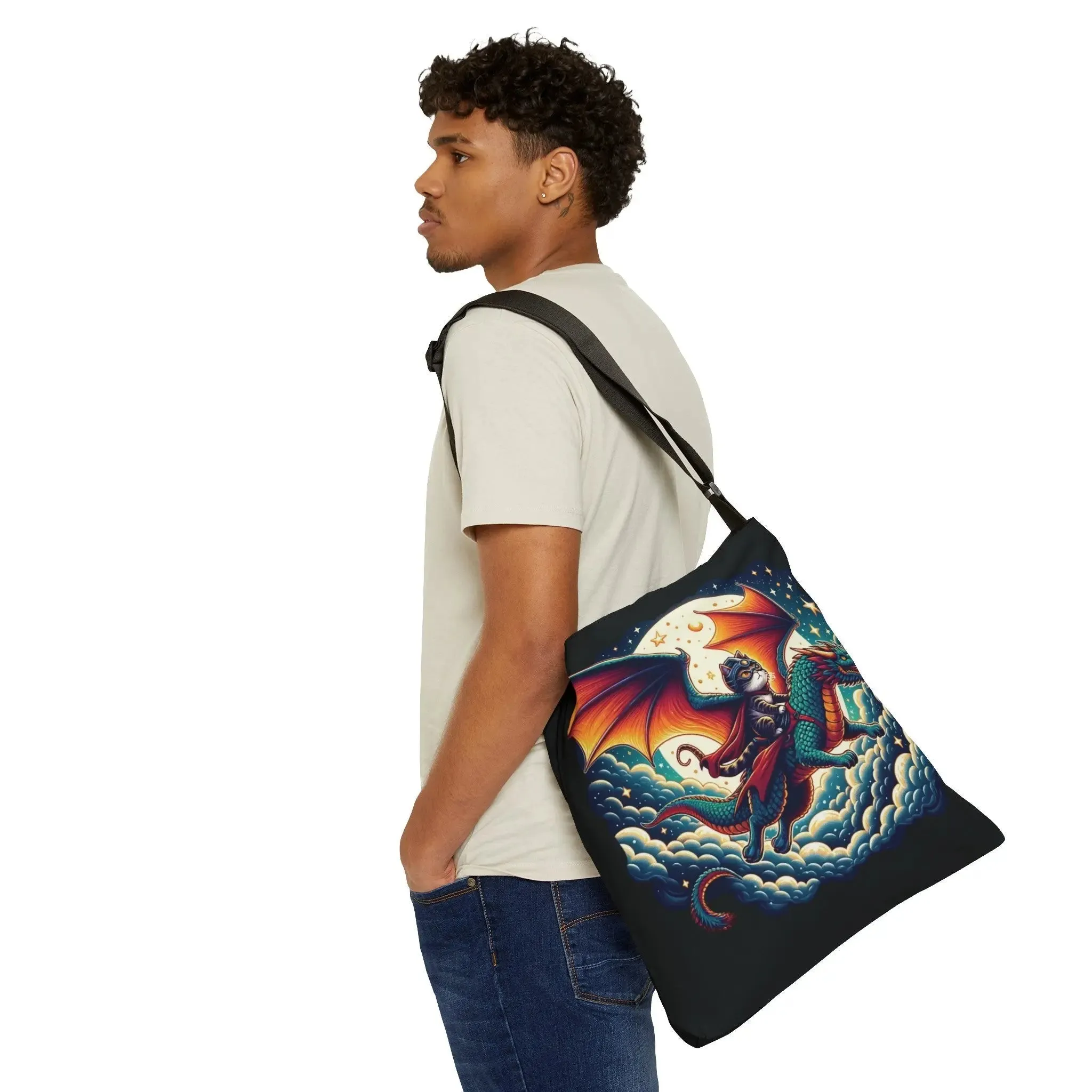 Red Dragon Cat Rider - Adjustable Strap Tote Bag