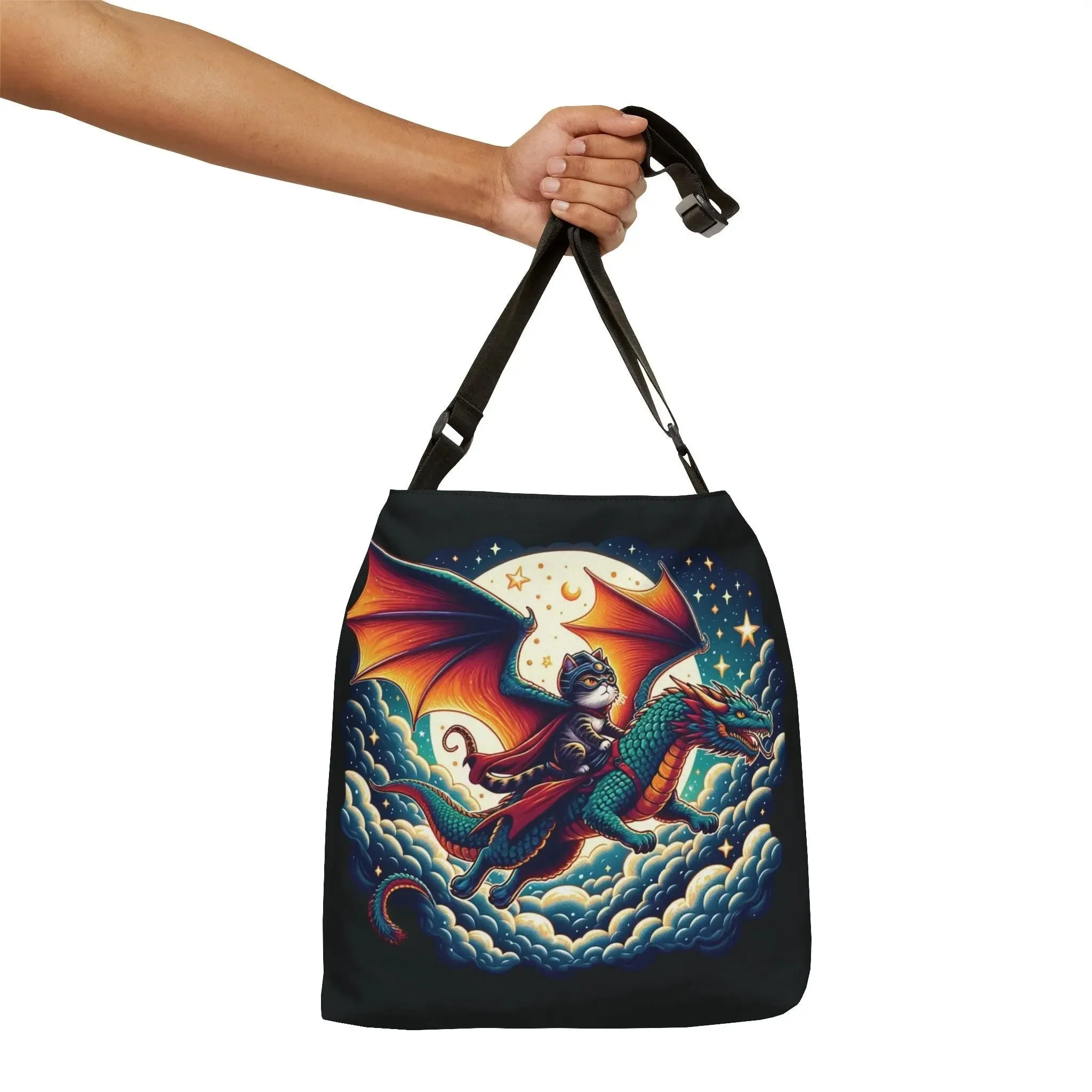 Red Dragon Cat Rider - Adjustable Strap Tote Bag