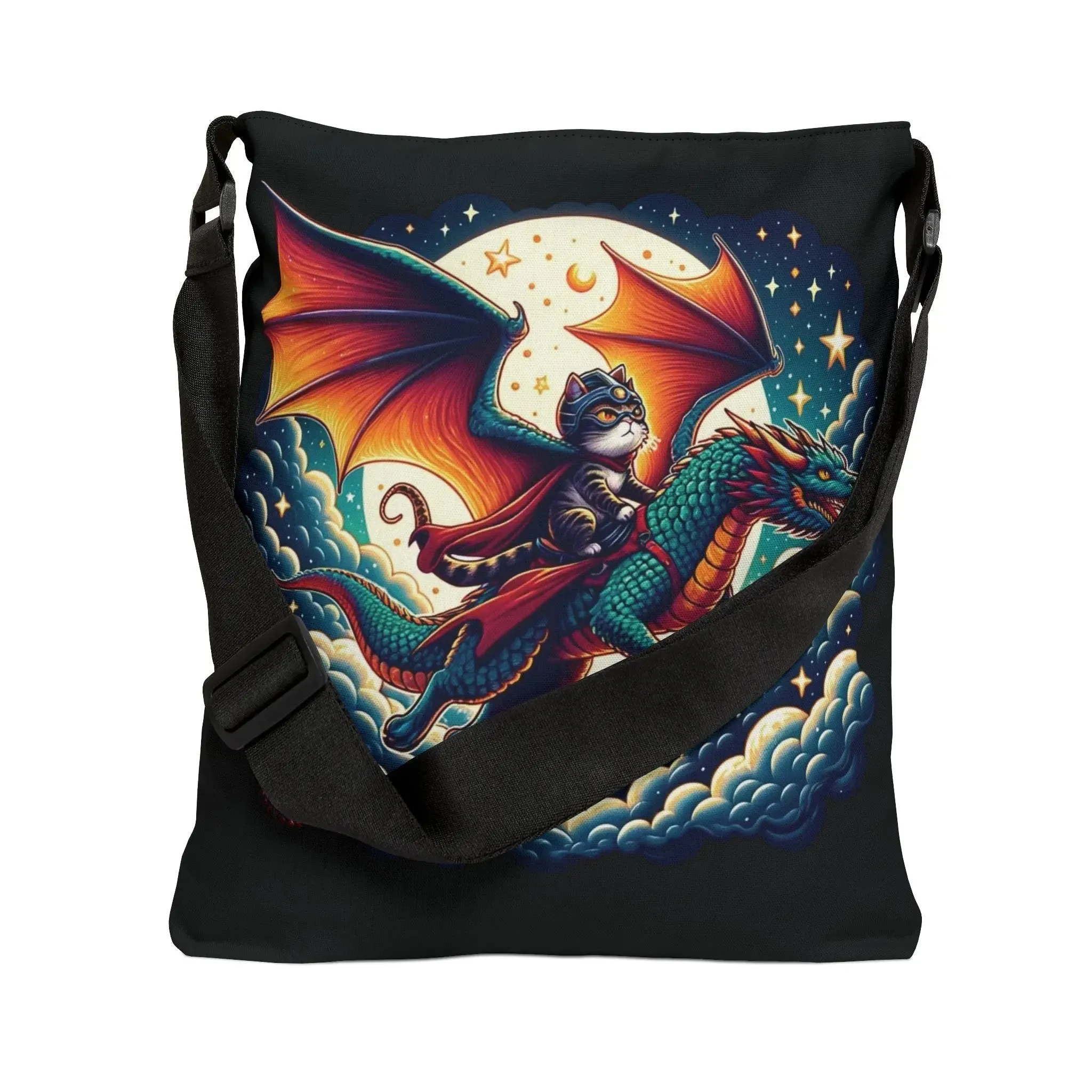 Red Dragon Cat Rider - Adjustable Strap Tote Bag