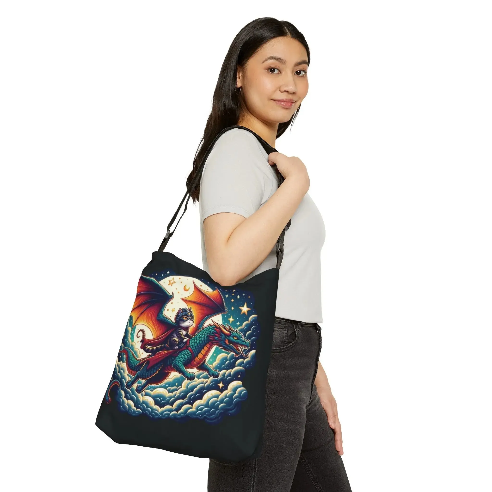 Red Dragon Cat Rider - Adjustable Strap Tote Bag
