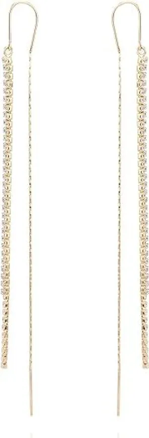 Threader Earrings Cubic Zirconia Tassel Earrings 18K Gold Plated | Drop & Dangle | Non Tarnish & Waterproof | 925 Sterling Silver Post