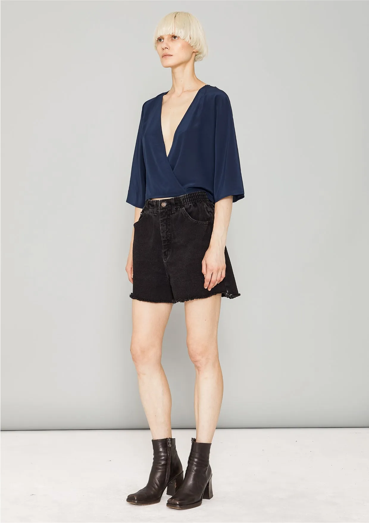 TOP DRAPING - SILK dark blue