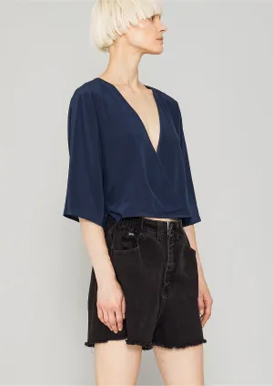 TOP DRAPING - SILK dark blue