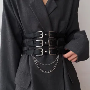 VAIGE Luxe Triple Buckle Chain Corset Belt in Black and Gold