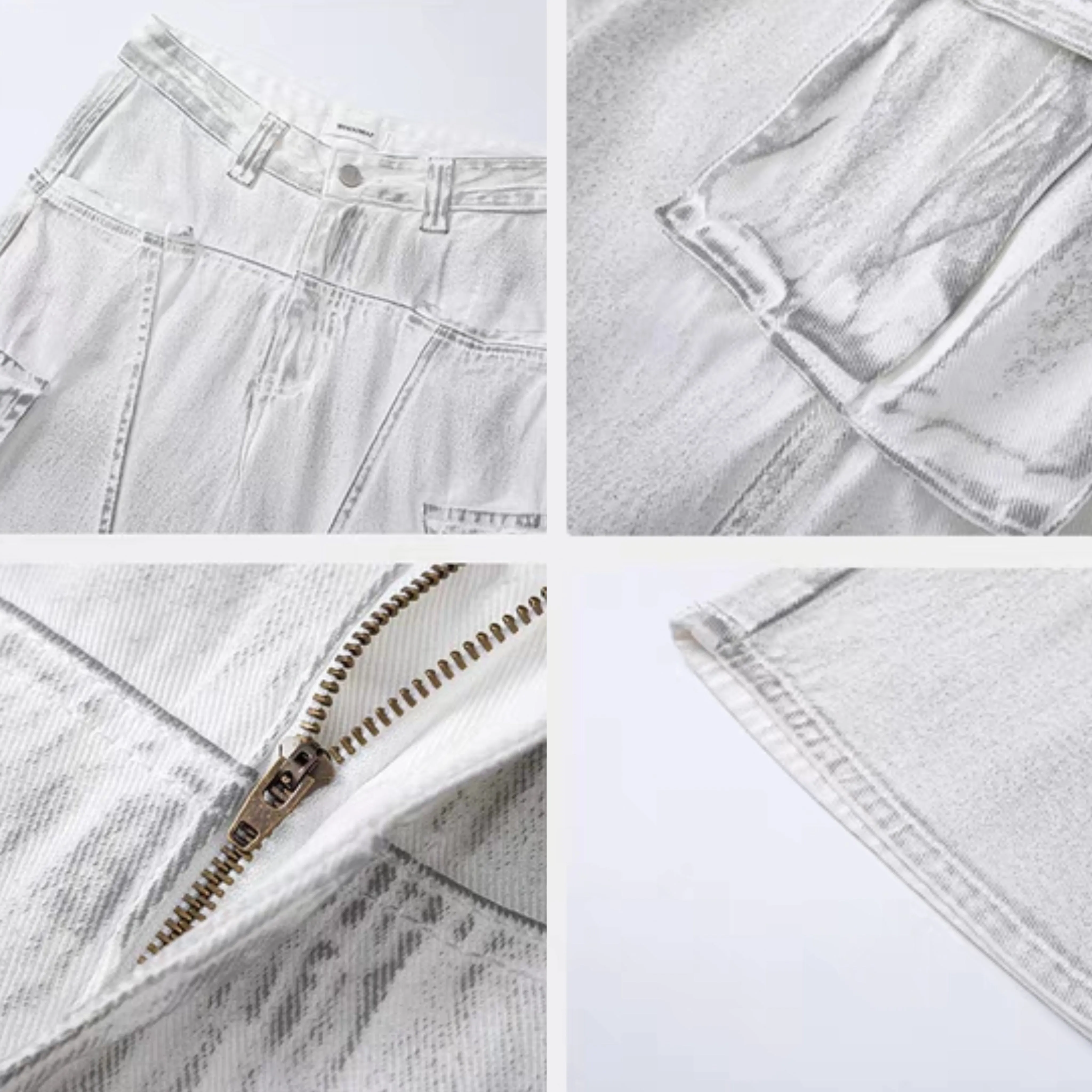Washed White Multi-Pocket Panel Cargo Jeans